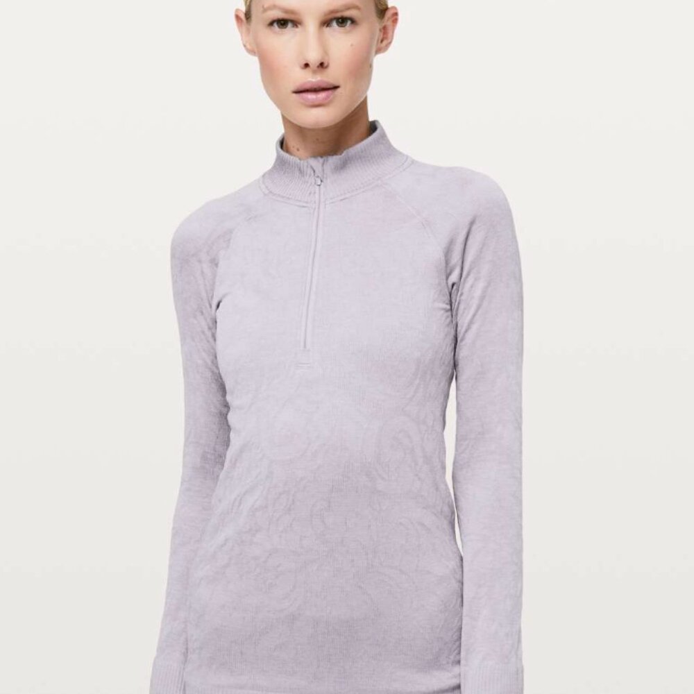 Lululemon Women's Rest Less 1/4 Zip Lavender Grey Textured Stretch Size 4